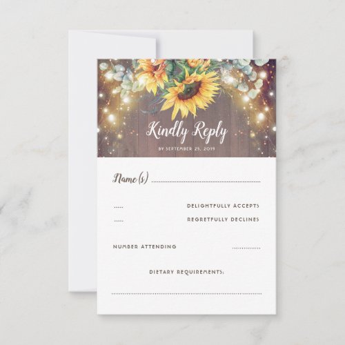 Sunflowers and Lights Rustic Country Wedding RSVP