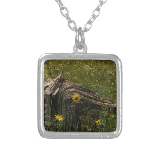 Sunflowers and log silver plated necklace