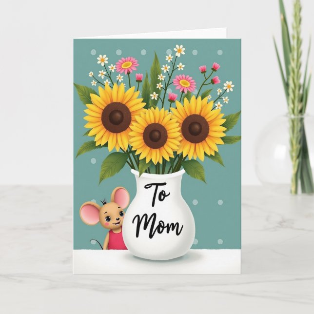 Sunflowers And Mouse Friend Card (Front)