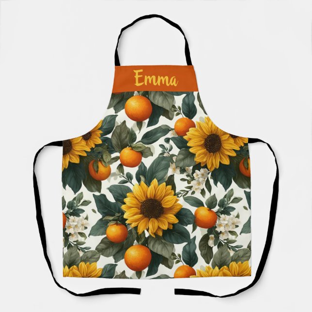 Sunflowers and Oranges Autumn Design Apron (Front)