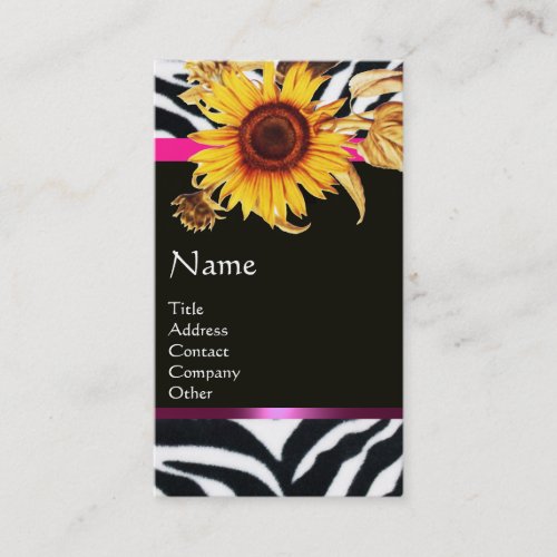 SUNFLOWERS AND PINK BLACK WHITE ZEBRA FUR BUSINESS CARD