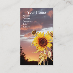 SUNFLOWERS AND PINK SUMMER SUNSET BUSINESS CARD