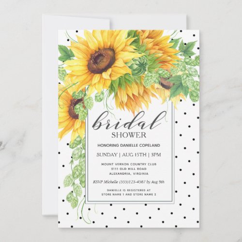 Sunflowers and Polka Dots Floral Bridal Shower Invitation