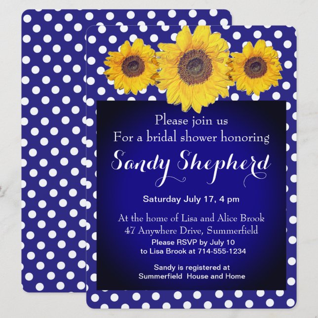 Sunflowers and polka dots no5 invitation (Front/Back)