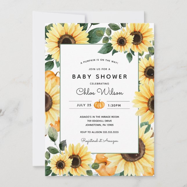 Sunflowers and Pumpkins Baby Shower Invitation (Front)