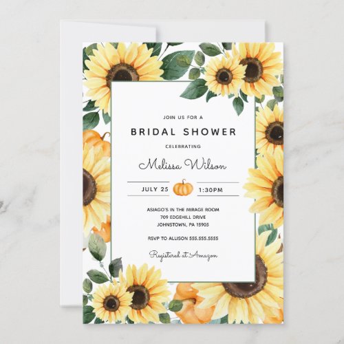 Sunflowers and Pumpkins Bridal Shower Invitation