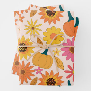 Sunflowers and Pumpkins Fall Pattern  Wrapping Paper Sheets