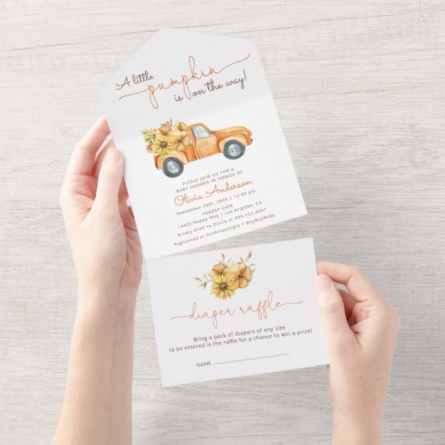 Sunflowers and Pumpkins Truck Baby Shower  All In One Invitation (Tearaway)