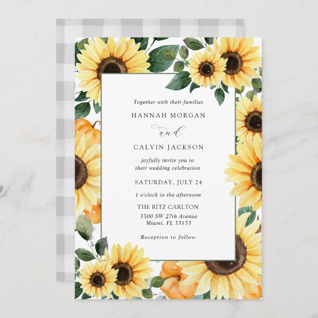 Sunflowers and Pumpkins Wedding Invitation (Front/Back)