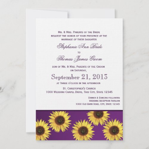 Sunflowers and Purple Country Wedding Custom Announcement