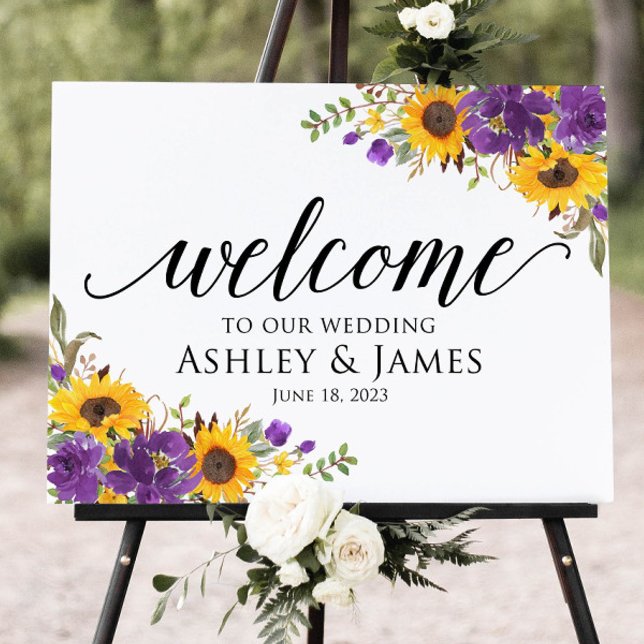 Sunflowers and Purple Flowers Wedding Welcome Sign (Creator Uploaded)