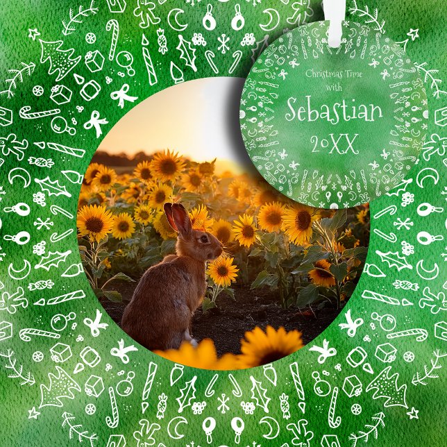 Sunflowers and  Rabbit on Green Christmas Ornament (Creator Uploaded)
