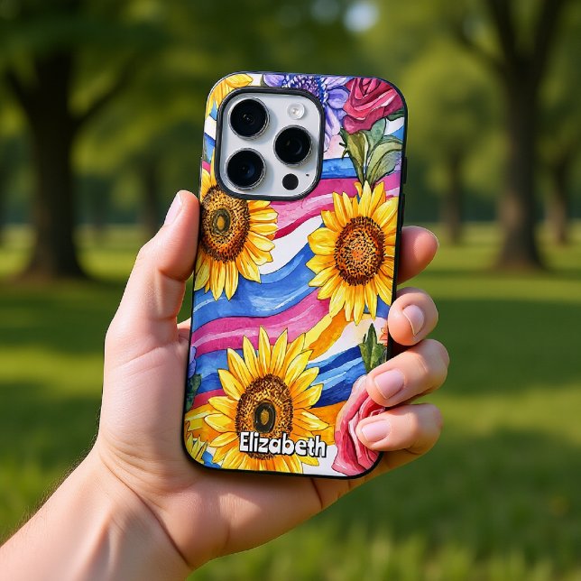 Sunflowers and Rainbow Waves Case-Mate iPhone Case (Creator Uploaded)