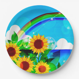 Sunflowers and Rainbows Paper Plates