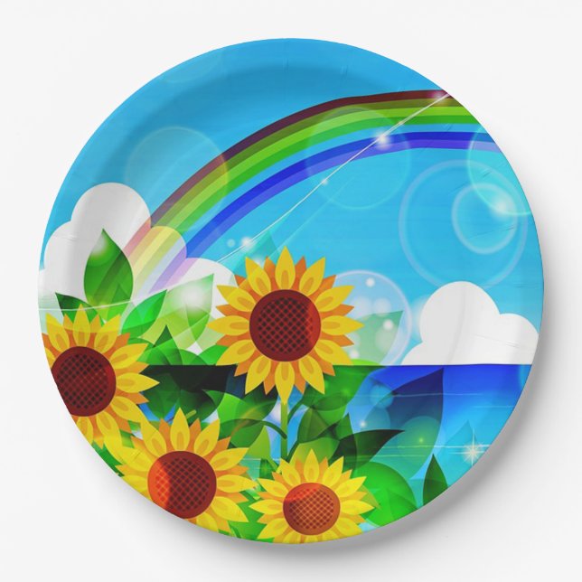 Sunflowers and Rainbows Paper Plates (Front)