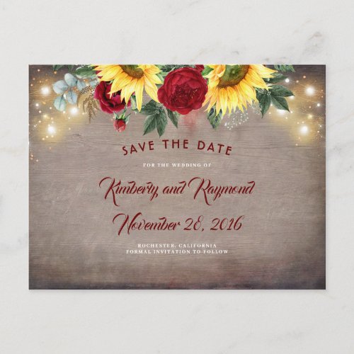 Sunflowers and Red Flowers Fall Save the Date Announcement Postcard