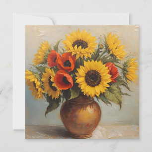 Sunflowers and Red Poppy Flowers Still Life  Card