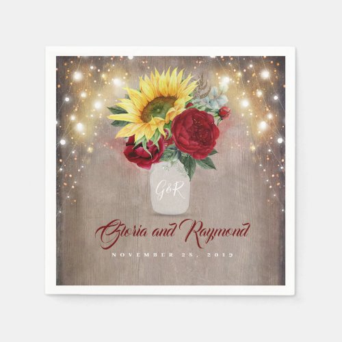 Sunflowers and Red Roses Mason Jar Rustic Fall Napkins