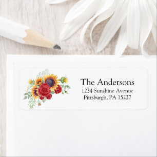 Sunflowers and Red Roses Return Address Label
