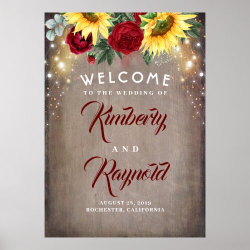 Sunflowers and Red Roses Welcome Sign