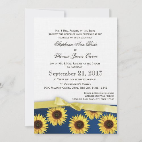 Sunflowers and Ribbon Country Wedding Personalized Invites