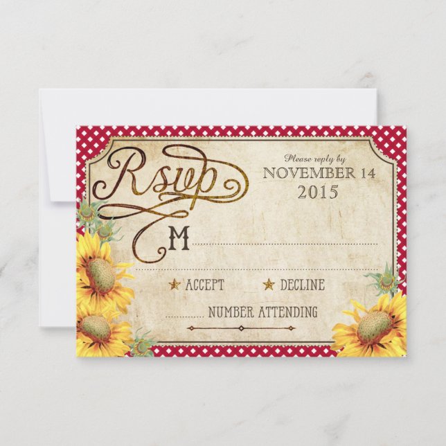 Sunflowers and Rooster Country Picinic RSVP Card (Front)