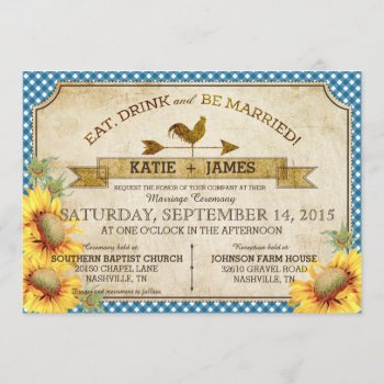Sunflowers And Rooster Picnic Wedding Invitation by NouDesigns at Zazzle