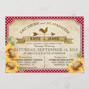 Sunflowers and Rooster Picnic Wedding Invitation