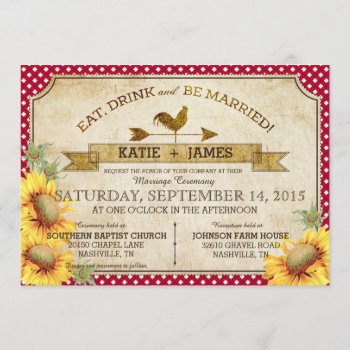 Sunflowers And Rooster Picnic Wedding Invitation by NouDesigns at Zazzle
