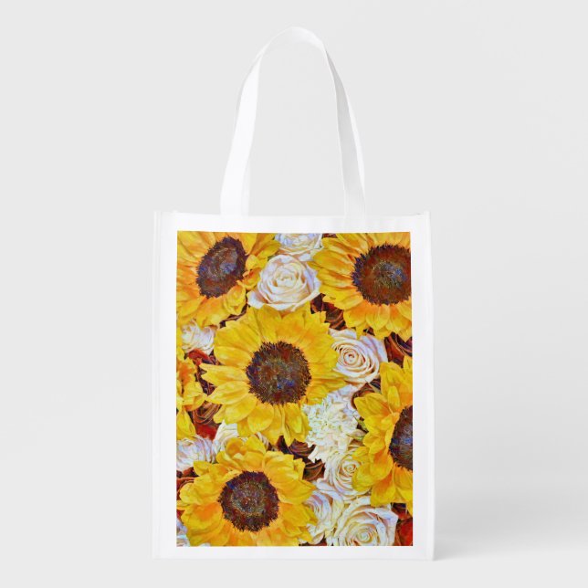 Sunflowers and Roses Art Eco Friendly Grocery Bag (Front)