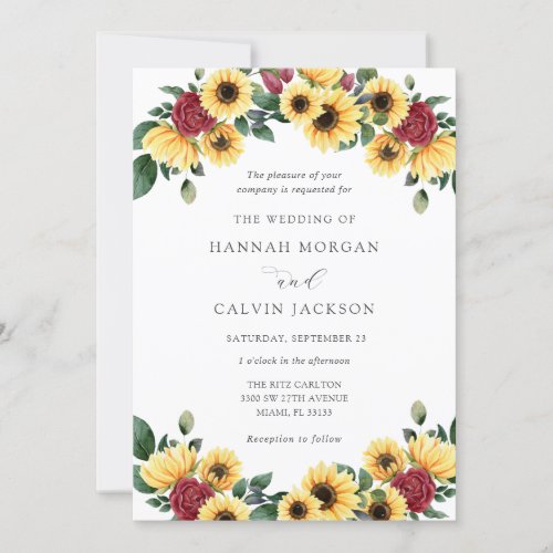 Sunflowers and Roses Autumn Wedding Invitation