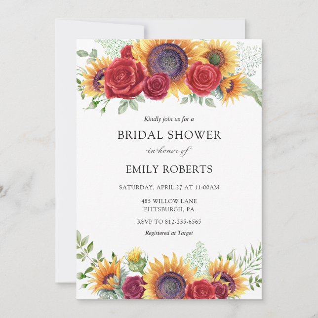 Sunflowers and Roses Bridal Shower invitation (Front)