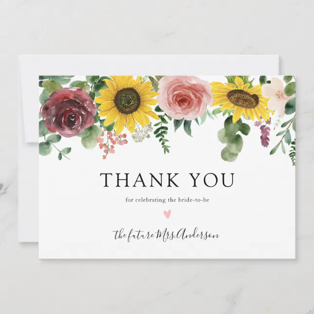 Sunflowers and Roses Bridal Shower Thank You | Zazzle