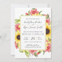 Sunflowers and Roses Gold Frame Wedding