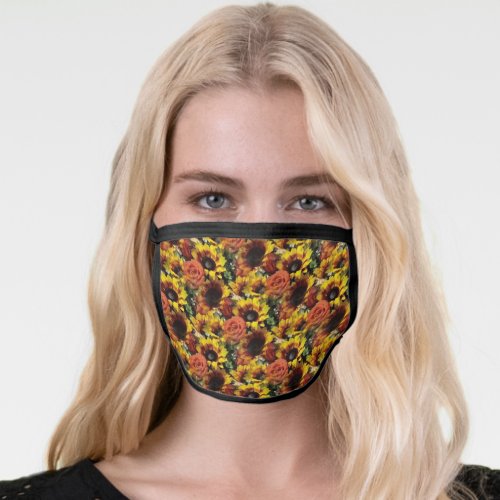 Sunflowers and Roses Pretty Autumn Floral Face Mask