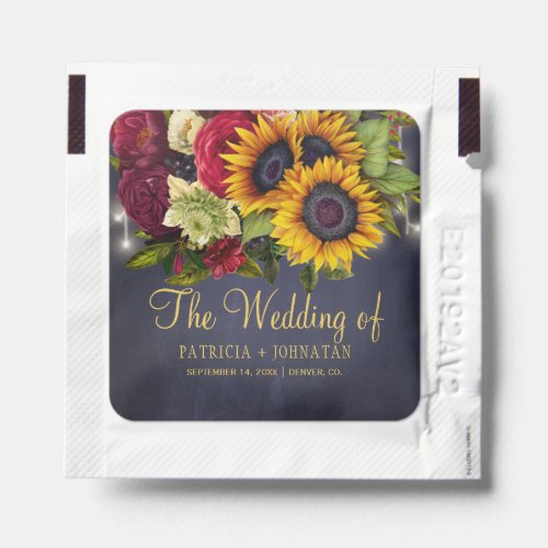 Sunflowers and roses rustic chalkboard wedding hand sanitizer packet
