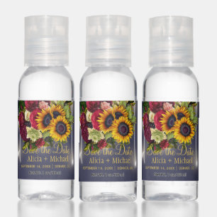 Sunflowers and roses rustic navy wedding save date hand sanitizer