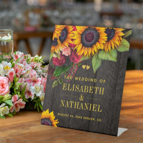 Sunflowers and roses rustic wedding welcome sign