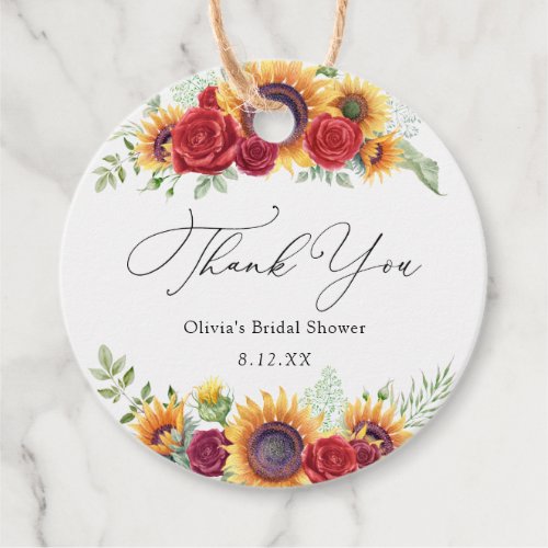 Sunflowers and Roses Thank you Favor Tag