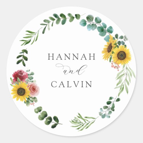 Sunflowers and Roses Wedding Classic Round Sticker