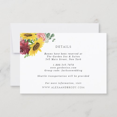Sunflowers and Roses Wedding Details Card