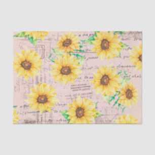 Sunflowers and Script Floral Decoupage Tissue Paper