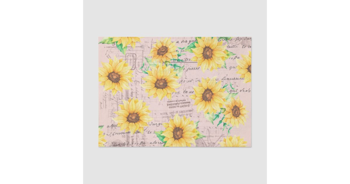 Sunflowers and Script Floral Decoupage Tissue Paper | Zazzle