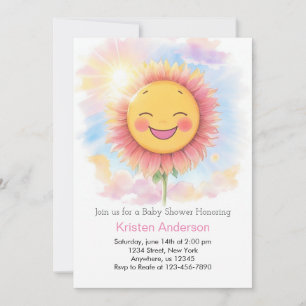Sunflowers and Smile Sunshine Girl Baby Shower Invitation