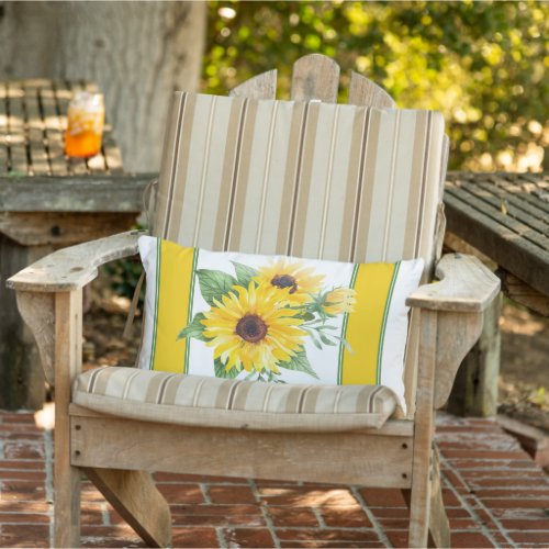Sunflowers and stripes lumbar pillow