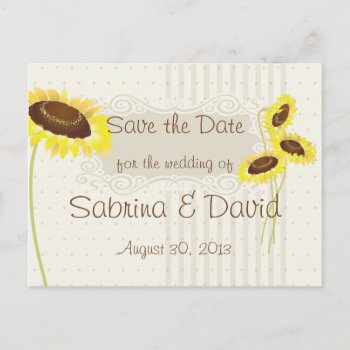 Sunflowers And Stripes Save The Date Announcement Postcard by Wedding_Trends at Zazzle