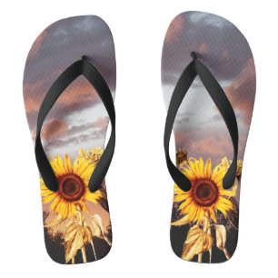 SUNFLOWERS AND SUMMER SUNSET FLIP FLOPS