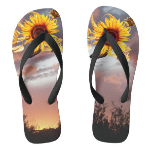 SUNFLOWERS AND SUMMER SUNSET FLIP FLOPS