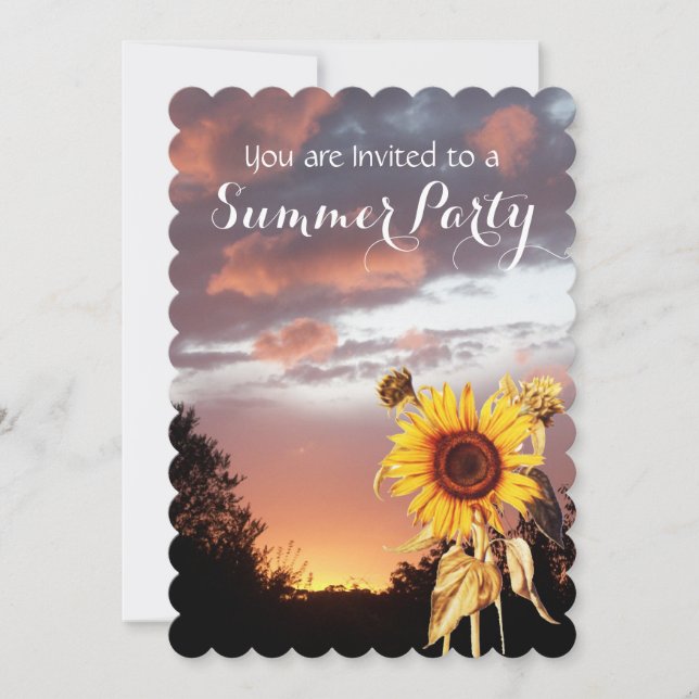 SUNFLOWERS AND SUMMER SUNSET RUSTIC WEDDING PARTY INVITATION (Front)