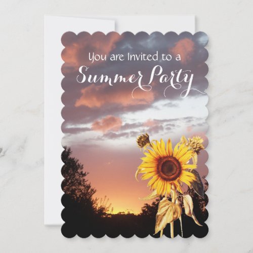 SUNFLOWERS AND SUMMER SUNSET RUSTIC WEDDING PARTY INVITATION